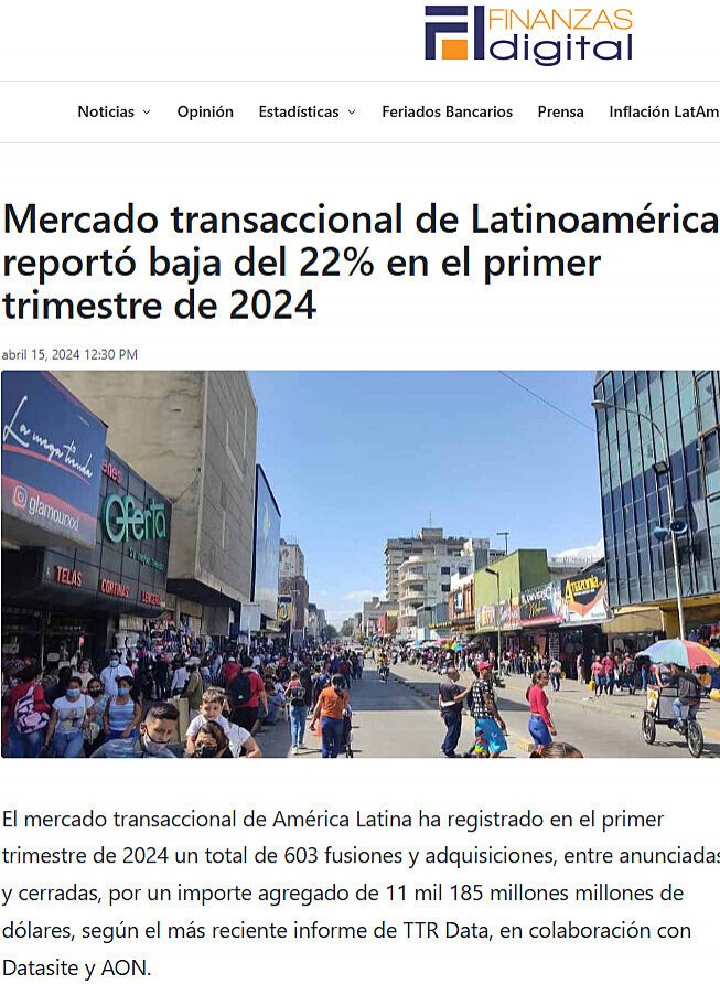 Mercado transaccional de Latinoamrica report baja del 22% en el primer trimestre de 2024